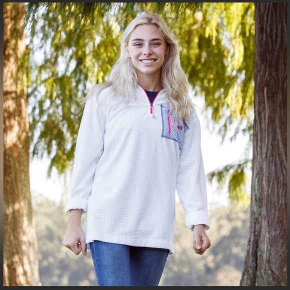 Southern marsh women’s jacket. White with pink and blue details. - Picture 1 of 3